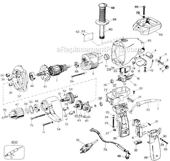 Page A Diagram and Parts List for 1322 Type 6 Black and Decker Electric Drill